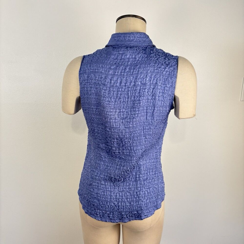 VTG Talbots Womens 6 Pure Silk Blue Printed Sleeveless Button Up Shirt Top Flaw - Picture 5 of 9